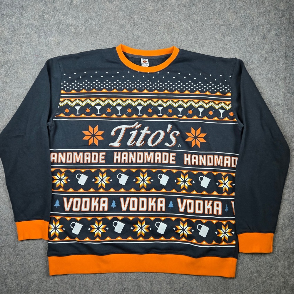 Tito's Handmade‎ Vodka Sweatshirt Size XL Black Ugly Christmas Sweater Holiday